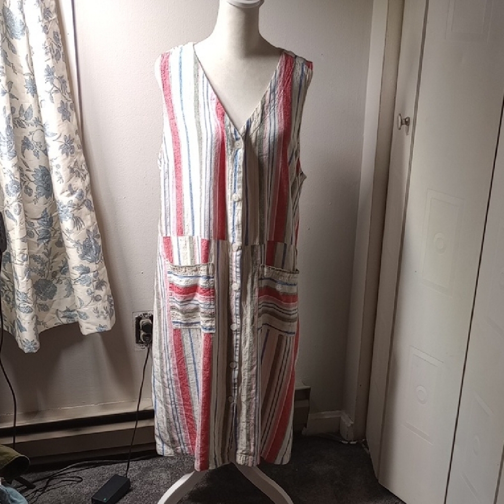 Striped Sleeveless Button-Down Dress